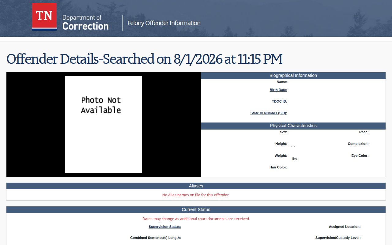 Loudon County released inmate FOIL detail record