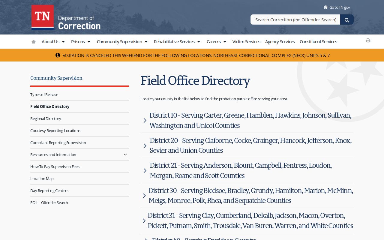 Loudon County post-release supervision District 21 field office directory